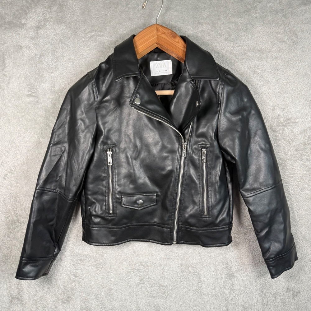 Zara Kids Faux Leather Moto Jacket Youth Size 10 Motorcycle Asymmetrical Zip